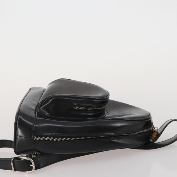 GUCCI Bamboo Shoulder Bag Patent Leather Black Silver 003 2113 0127 Auth 202711