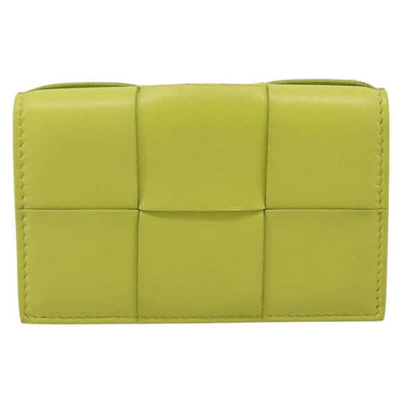 BOTTEGA VENETA Cassette Maxi INTRECCIATO Card Case Leather Green Auth 202712M