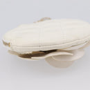 CHANEL Camelia Coin Purse Lamb Skin White Gold CC Auth 202721M-12