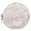 CHANEL Camelia Coin Purse Lamb Skin White Gold CC Auth 202721M-2