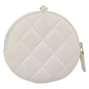 CHANEL Camelia Coin Purse Lamb Skin White Gold CC Auth 202721M-3
