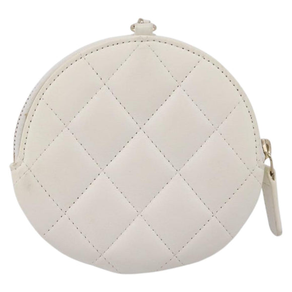 CHANEL Camelia Coin Purse Lamb Skin White Gold CC Auth 202721M