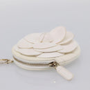 CHANEL Camelia Coin Purse Lamb Skin White Gold CC Auth 202721M-4