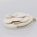 CHANEL Camelia Coin Purse Lamb Skin White Gold CC Auth 202721M-5