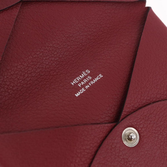 HERMES Calvi Card Case Leather Red Auth 202724M