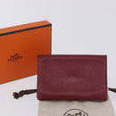 HERMES Calvi Card Case Leather Red Auth 202724M-12