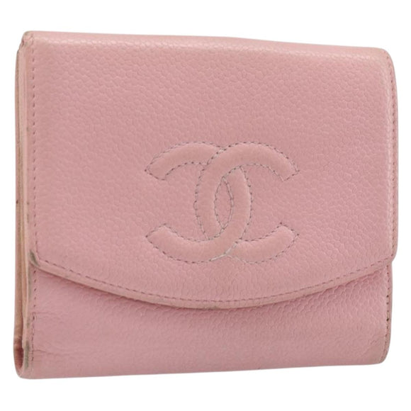 CHANEL Wallet Caviar Skin Pink Gold CC Auth 202731