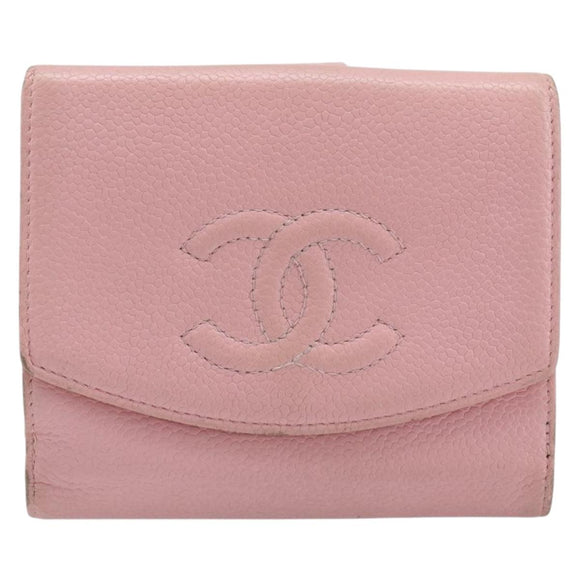CHANEL Wallet Caviar Skin Pink Gold CC Auth 202731