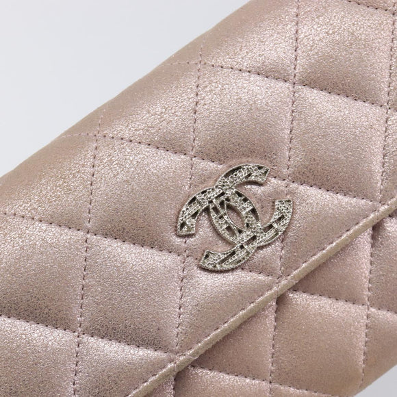 CHANEL Matelasse Wallet Canvas Pink Silver CC Auth 202732