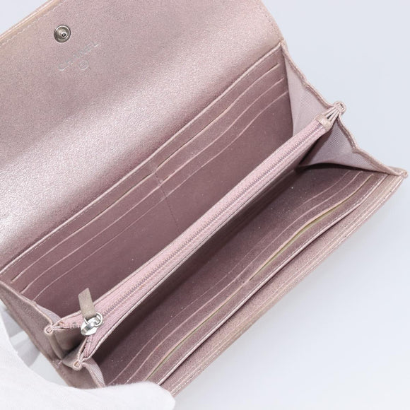 CHANEL Matelasse Wallet Canvas Pink Silver CC Auth 202732