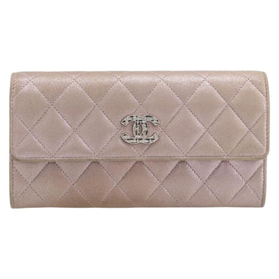 CHANEL Matelasse Wallet Canvas Pink Silver CC Auth 202732 - 0