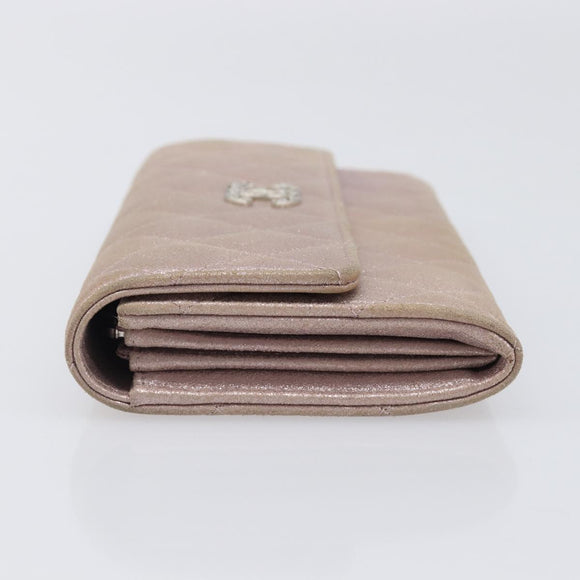 CHANEL Matelasse Wallet Canvas Pink Silver CC Auth 202732
