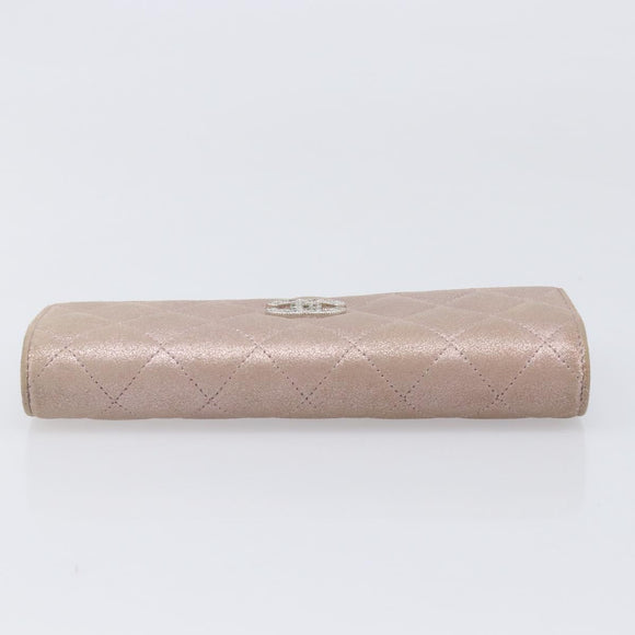 CHANEL Matelasse Wallet Canvas Pink Silver CC Auth 202732