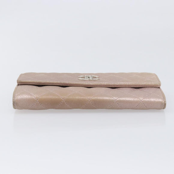 CHANEL Matelasse Wallet Canvas Pink Silver CC Auth 202732
