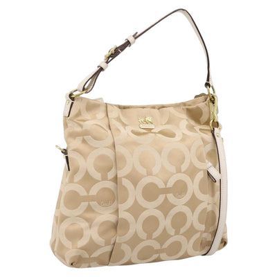 Coach Shoulder Bag Nylon 2way Beige Gold Auth 202750A