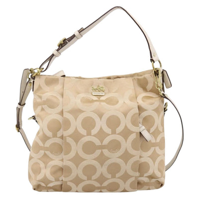 Coach Shoulder Bag Nylon 2way Beige Gold Auth 202750A - 0