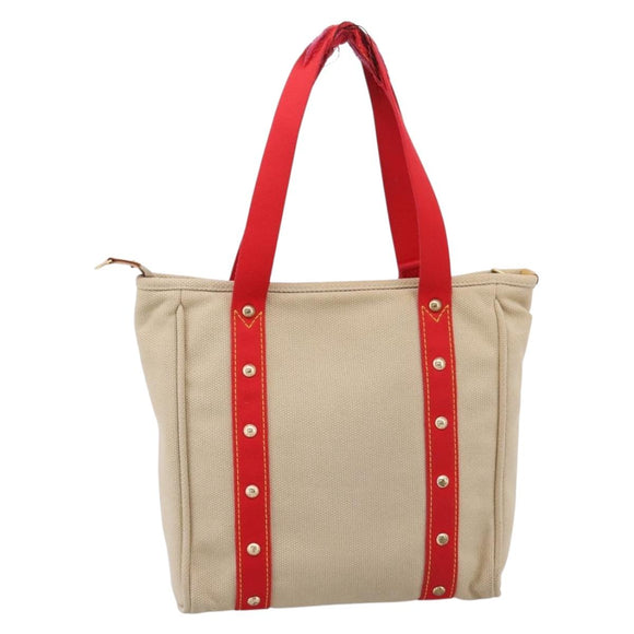 LOUIS VUITTON Antigua Cabas MM Tote Bag Beige Red M40035 LV Auth 202767