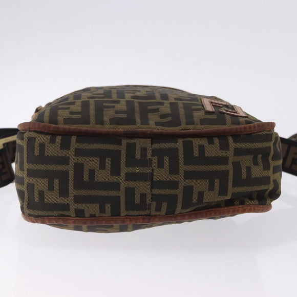 FENDI Zucca Canvas Shoulder Bag Brown Black Auth 202768