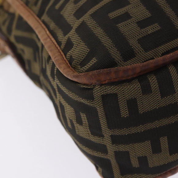 FENDI Zucca Canvas Shoulder Bag Brown Black Auth 202768