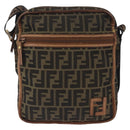 FENDI Zucca Canvas Shoulder Bag Brown Black Auth 202768-13