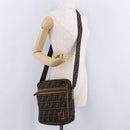 FENDI Zucca Canvas Shoulder Bag Brown Black Auth 202768-29
