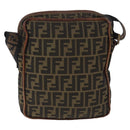 FENDI Zucca Canvas Shoulder Bag Brown Black Auth 202768-2