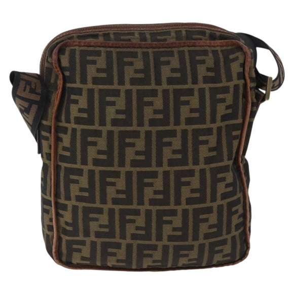FENDI Zucca Canvas Shoulder Bag Brown Black Auth 202768
