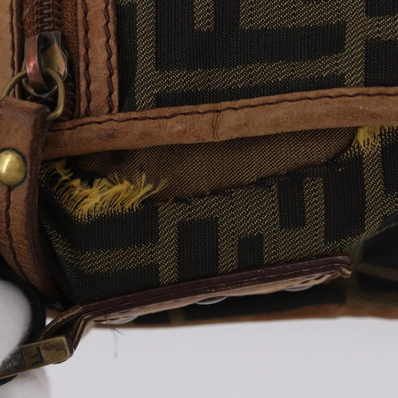 FENDI Zucca Canvas Shoulder Bag Brown Black Auth 202768