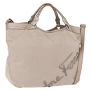Salvatore Ferragamo Hand Bag Nylon 2way Beige Silver Auth 202769-1