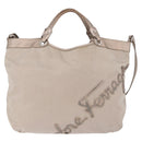 Salvatore Ferragamo Hand Bag Nylon 2way Beige Silver Auth 202769-2
