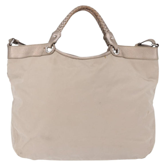 Salvatore Ferragamo Hand Bag Nylon 2way Beige Silver Auth 202769