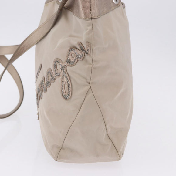 Salvatore Ferragamo Hand Bag Nylon 2way Beige Silver Auth 202769