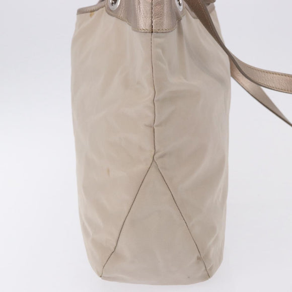 Salvatore Ferragamo Hand Bag Nylon 2way Beige Silver Auth 202769