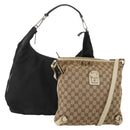 GUCCI GG Canvas Shoulder Bag Nylon 2 Set Beige Black Auth 202774-1