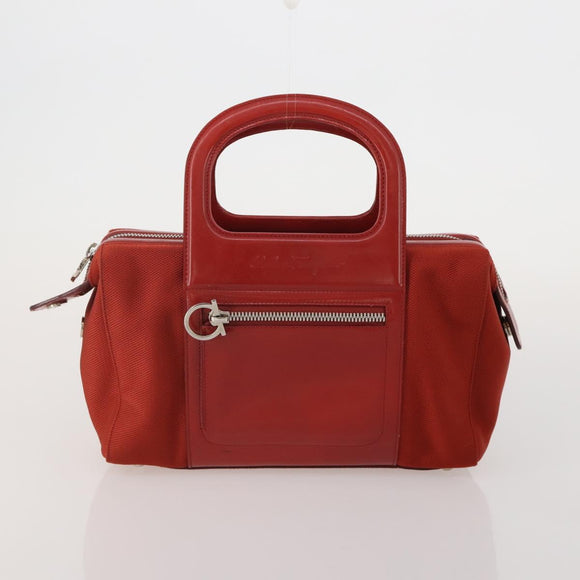 Salvatore Ferragamo Shoulder Bag Leather Canvas 3 Set Orange White Auth 202776