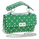 VALENTINO Rockstuds Chain Shoulder Bag Leather Green White Auth 202800V-1