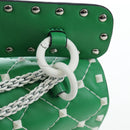 VALENTINO Rockstuds Chain Shoulder Bag Leather Green White Auth 202800V-19