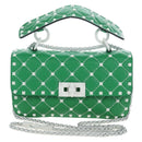 VALENTINO Rockstuds Chain Shoulder Bag Leather Green White Auth 202800V-13