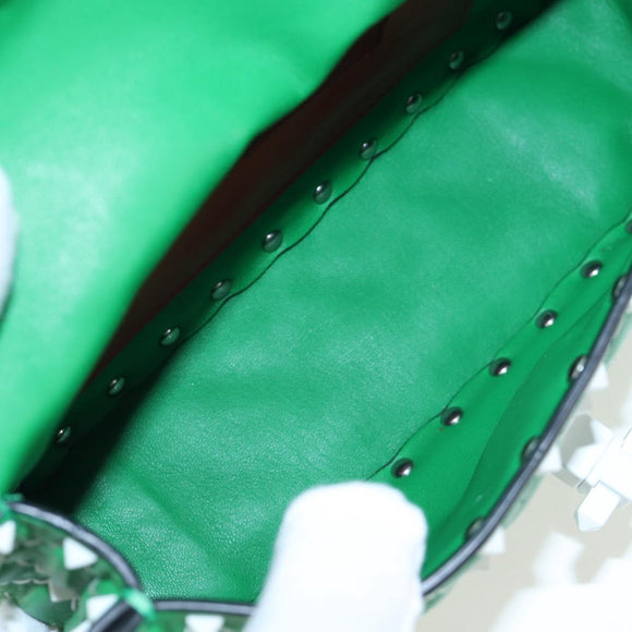 VALENTINO Rockstuds Chain Shoulder Bag Leather Green White Auth 202800V