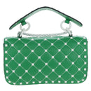 VALENTINO Rockstuds Chain Shoulder Bag Leather Green White Auth 202800V-2