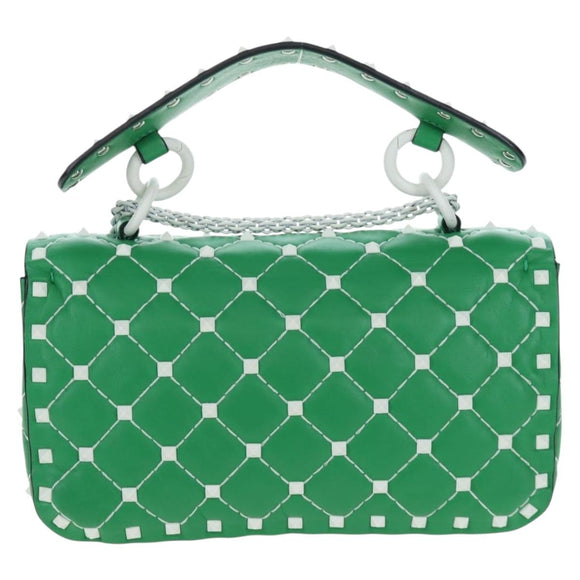 VALENTINO Rockstuds Chain Shoulder Bag Leather Green White Auth 202800V