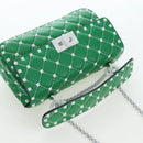 VALENTINO Rockstuds Chain Shoulder Bag Leather Green White Auth 202800V-6