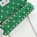 VALENTINO Rockstuds Chain Shoulder Bag Leather Green White Auth 202800V-7