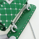 VALENTINO Rockstuds Chain Shoulder Bag Leather Green White Auth 202800V-8