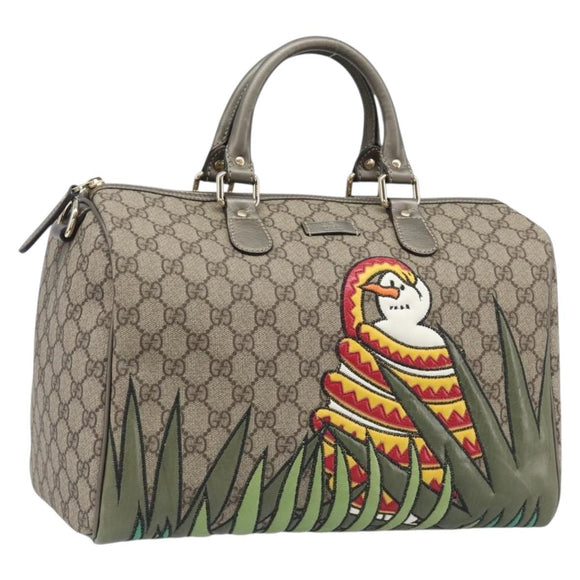 GUCCI GG Supreme Boston Bag PVC Beige Gold Tone 189895 Auth 202805V