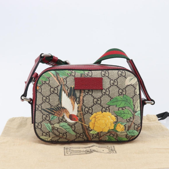 GUCCI GG Supreme Shoulder Bag PVC Beige Silver 450948 Auth 202809SAV
