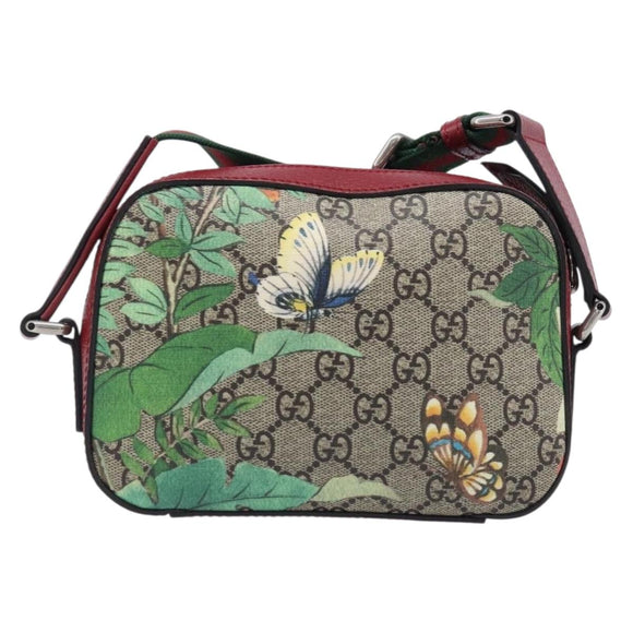 GUCCI GG Supreme Shoulder Bag PVC Beige Silver 450948 Auth 202809SAV