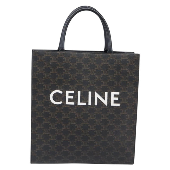 CELINE Macadam Vertical Cabas Hand Bag PVC Leather Brown Gold Tone Auth 202827A