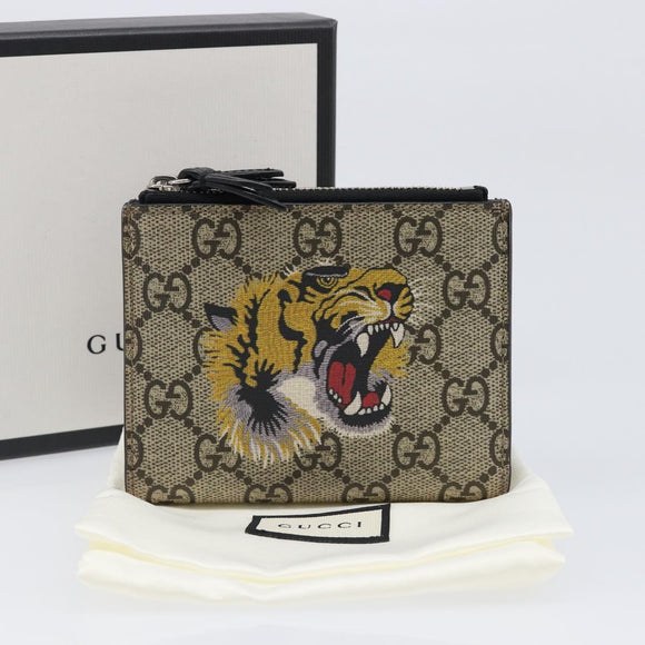 GUCCI GG Supreme Compact Wallet PVC Beige Silver 547083 Auth 202833M