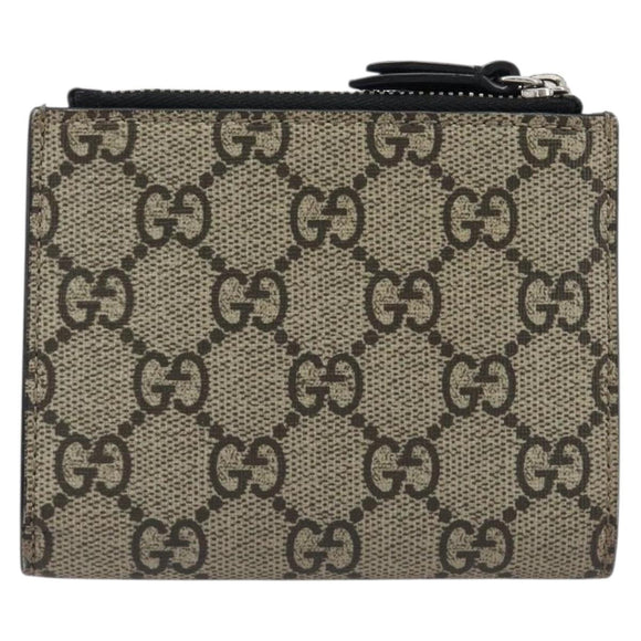 GUCCI GG Supreme Compact Wallet PVC Beige Silver 547083 Auth 202833M